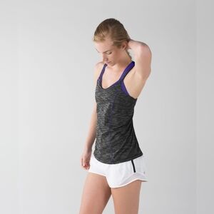 Lululemon Run For Gold Heathered Black Iris Flower Deep Cameo Tank Size 6